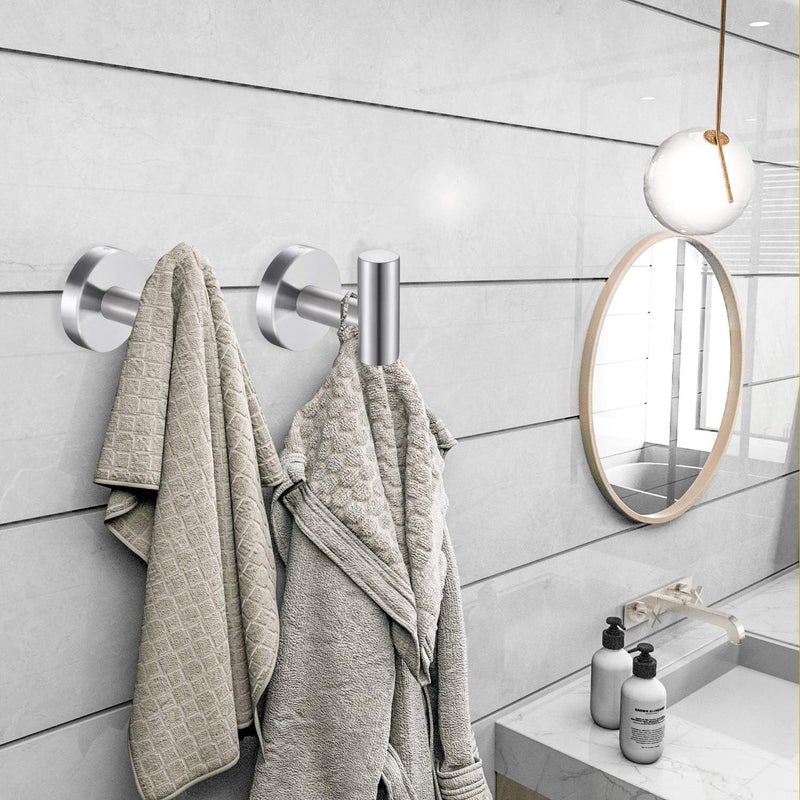 Homagic 2 Pack Silver Bathroom Towel Hooks Robe Hook Holder Wall Mount Heavy Duty Wall Hooks Coat Hook Closet Door for Bathroom Bedroom Hotel Kitchen Garage Pool - Image 2